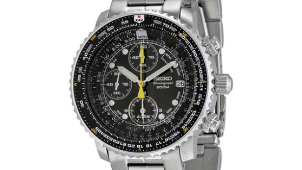 Flight Chronograph Steel Black Dial Mens Watch SNA411